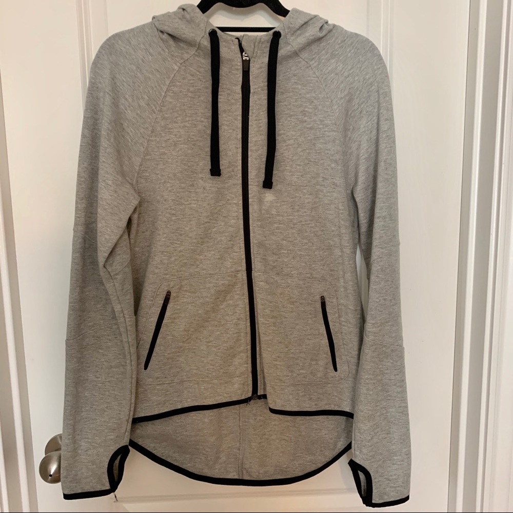 Grey asymmetrical hooded jacket